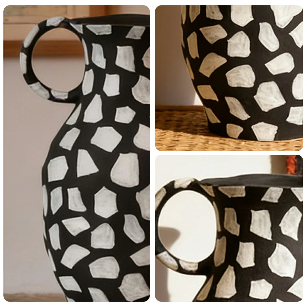 LIVARA Ceramic Decorative Ornament Double-Handle Polka Dot Vase Artistic Display Matte Ceramic Handcrafted Stone-Texture Design - Image 3