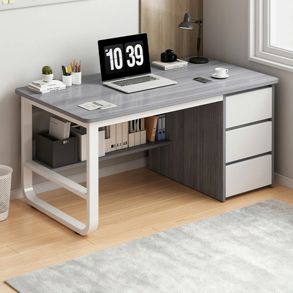 LIVARA Office Desk 100/120/140cm Space-Saving Design, Thickened Panels, Stable U-Legs, Rounded Edge - Grey - Image 2