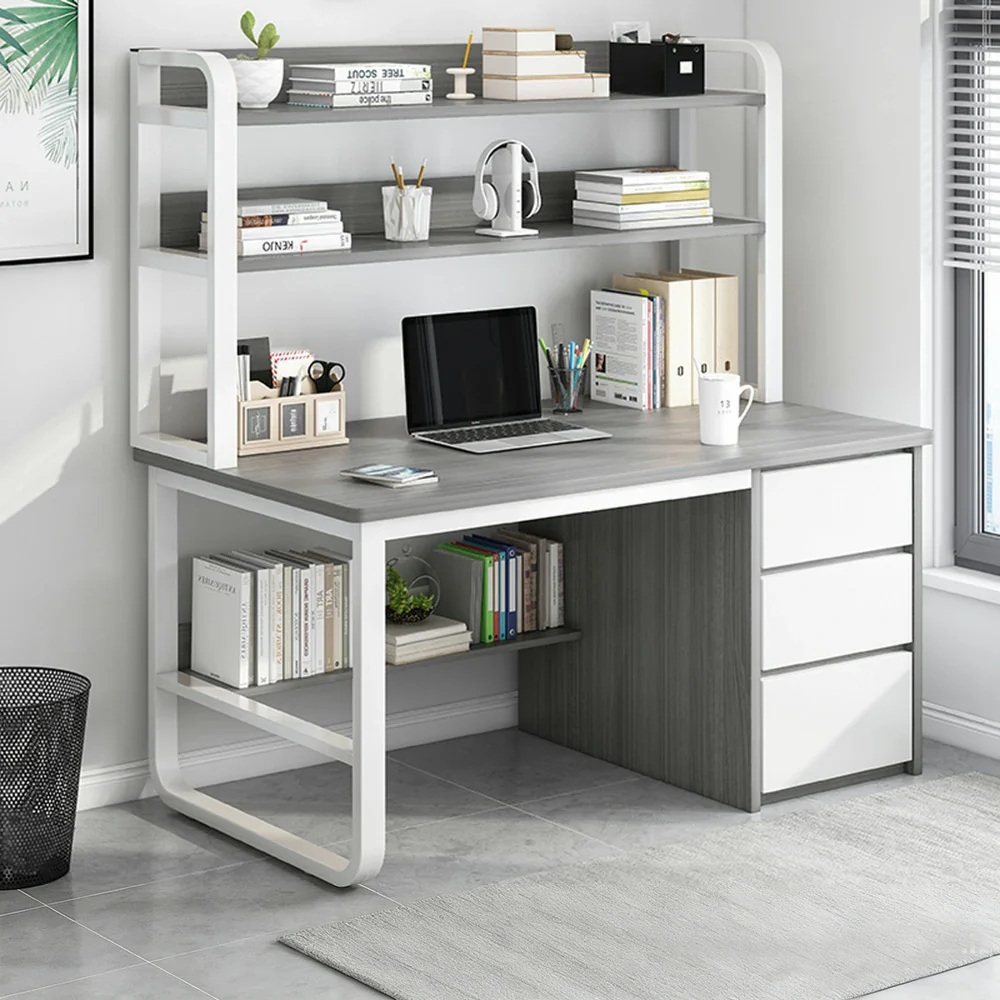 LIVARA Bookshelf Computer Desk 100/120cm 2-in-1 Space-Saving Design, Thickened Panels, Steel Frame - Grey - Image 2