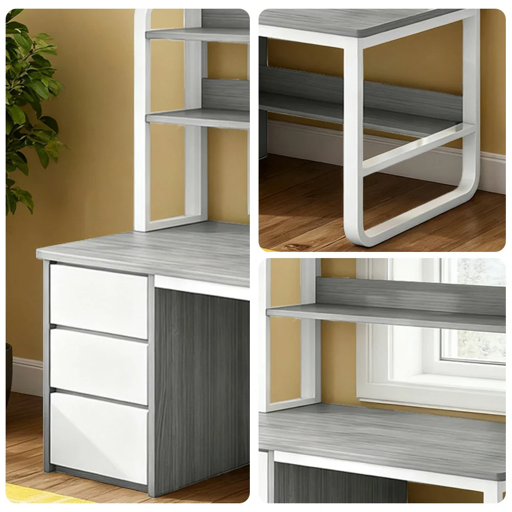 LIVARA Bookshelf Computer Desk 100/120cm 2-in-1 Space-Saving Design, Thickened Panels, Steel Frame - Grey - Image 3