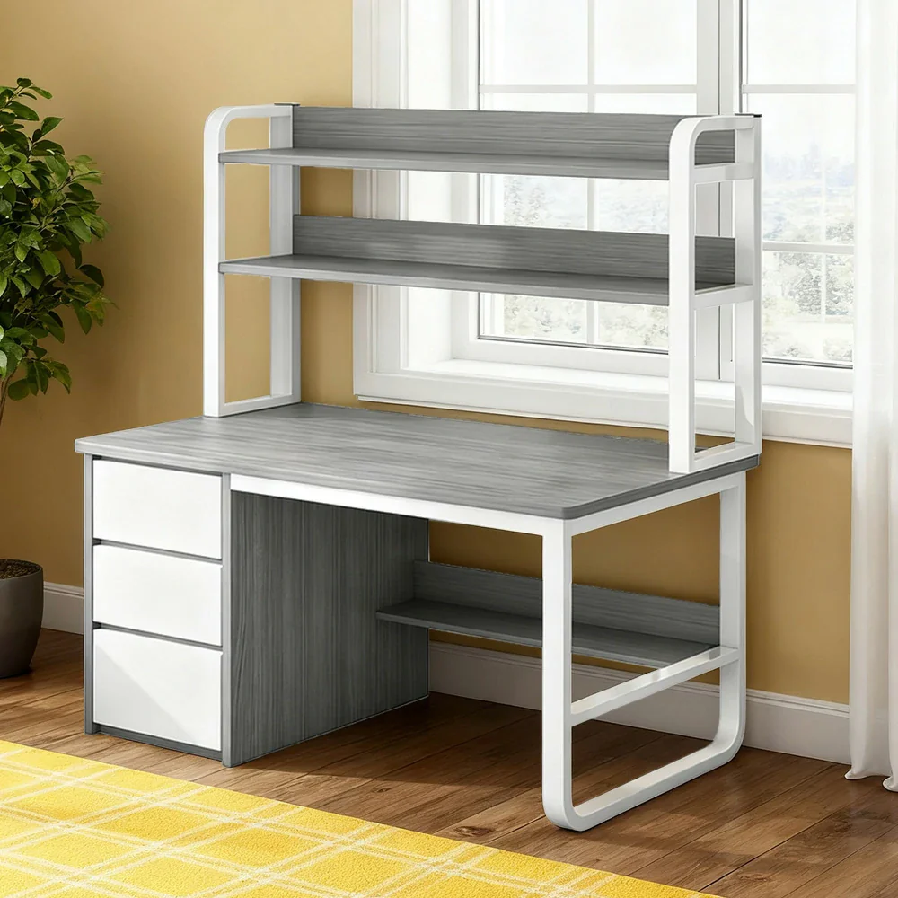 LIVARA Bookshelf Computer Desk 100/120cm 2-in-1 Space-Saving Design, Thickened Panels, Steel Frame - Grey - Image 4