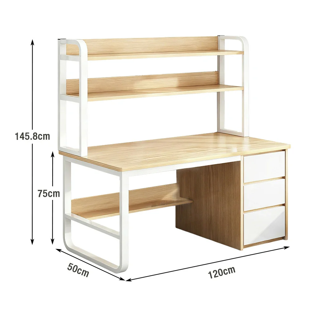 LIVARA Bookshelf Computer Desk 100/120/140cm 2-in-1 Space-Saving Design, Thickened Panels, Steel Frame - Wood - Image 10