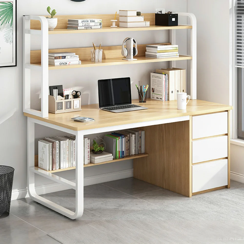LIVARA Bookshelf Computer Desk 100/120/140cm 2-in-1 Space-Saving Design, Thickened Panels, Steel Frame - Wood - Image 14