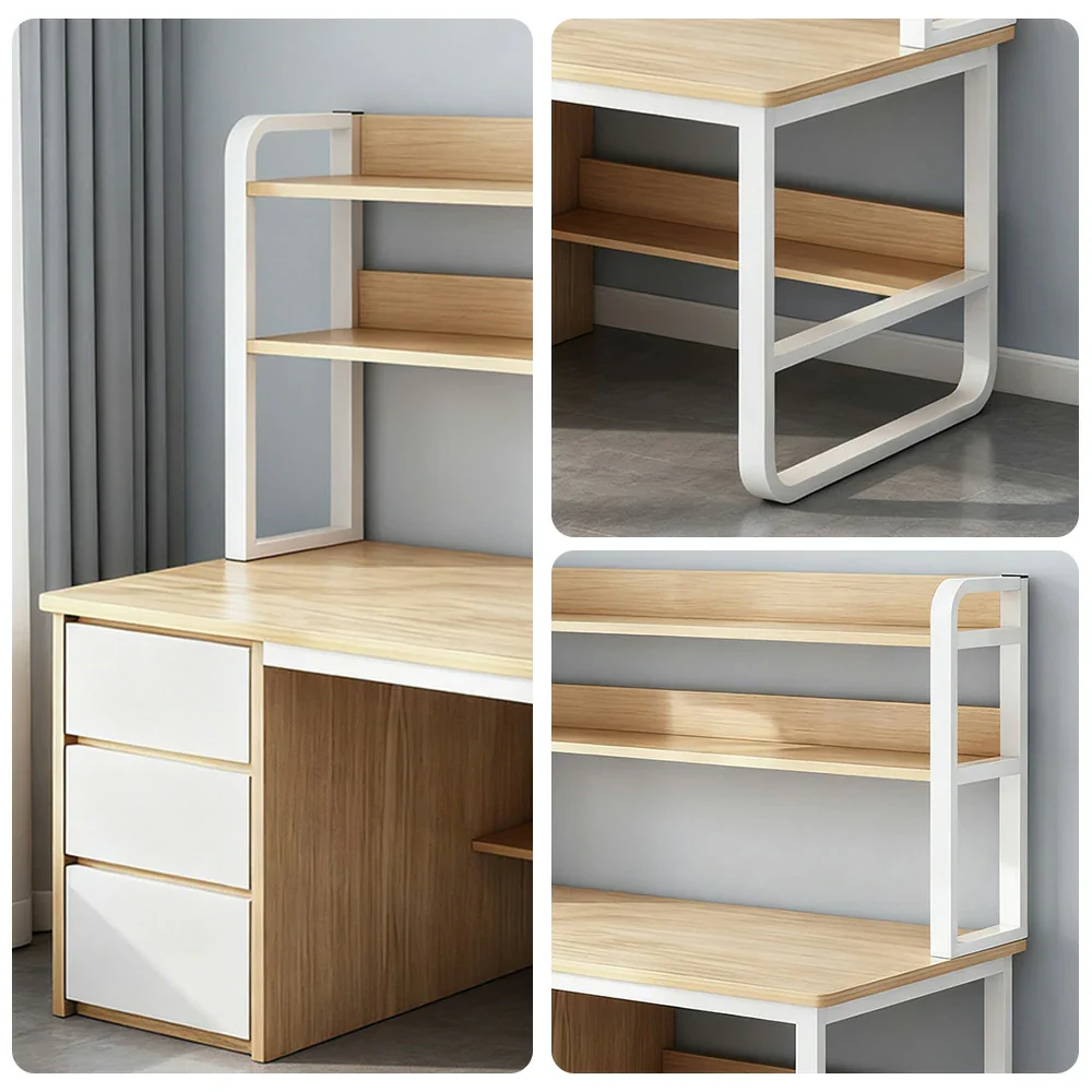 LIVARA Bookshelf Computer Desk 100/120/140cm 2-in-1 Space-Saving Design, Thickened Panels, Steel Frame - Wood - Image 3
