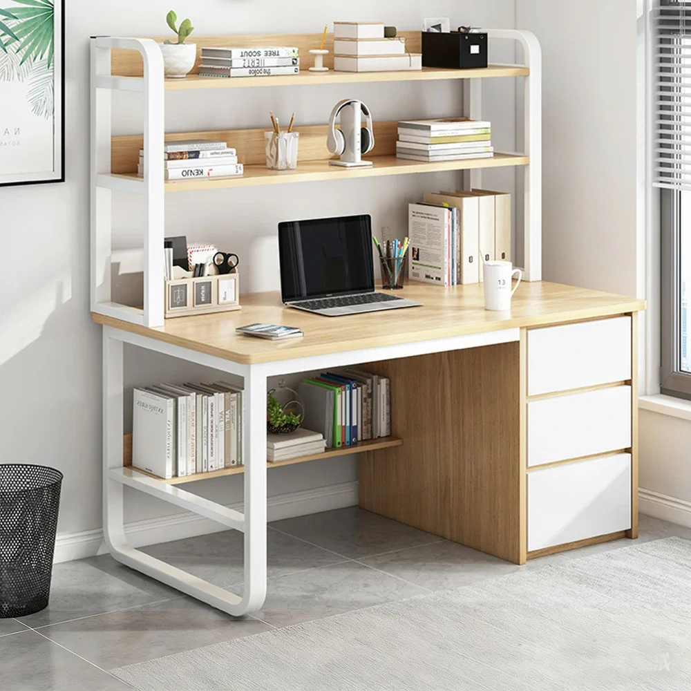 LIVARA Bookshelf Computer Desk 100/120/140cm 2-in-1 Space-Saving Design, Thickened Panels, Steel Frame - Wood - Image 4