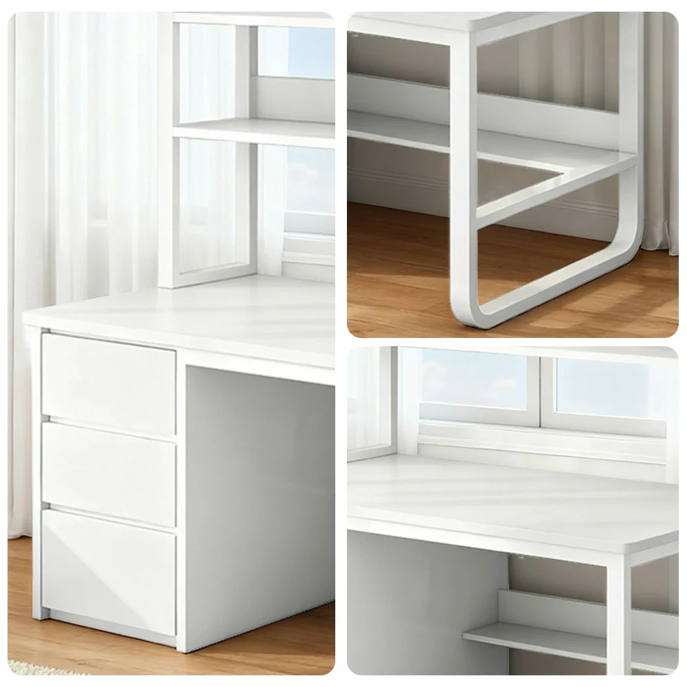 LIVARA Bookshelf Computer Desk 100/120/140cm 2-in-1 Space-Saving Design, Thickened Panels, Steel Frame - White - Image 3