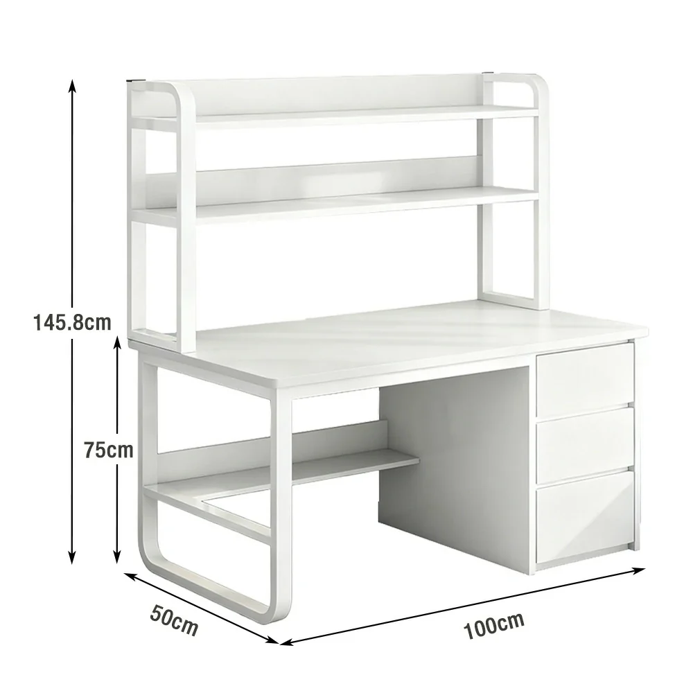LIVARA Bookshelf Computer Desk 100/120/140cm 2-in-1 Space-Saving Design, Thickened Panels, Steel Frame - White - Image 5