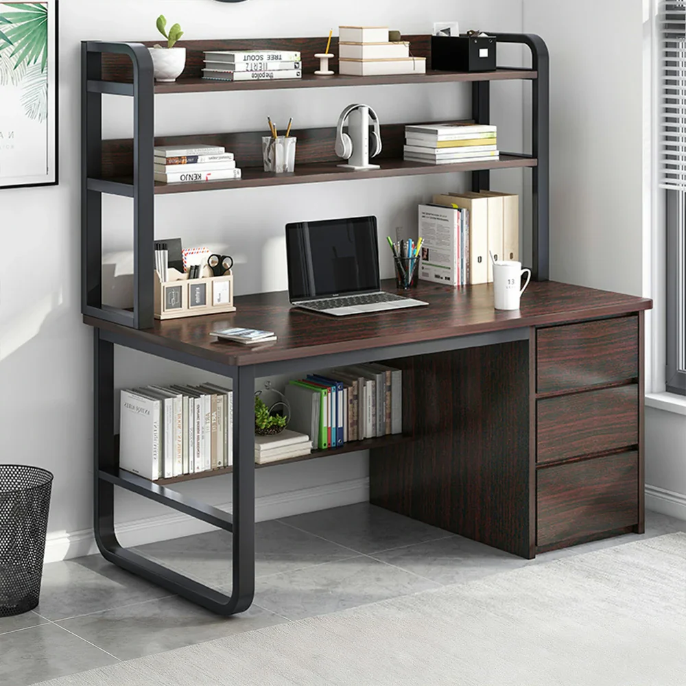 LIVARA Bookshelf Computer Desk 100/120/140cm 2-in-1 Space-Saving Design, Thickened Panels, Steel Frame - Walnut - Image 7