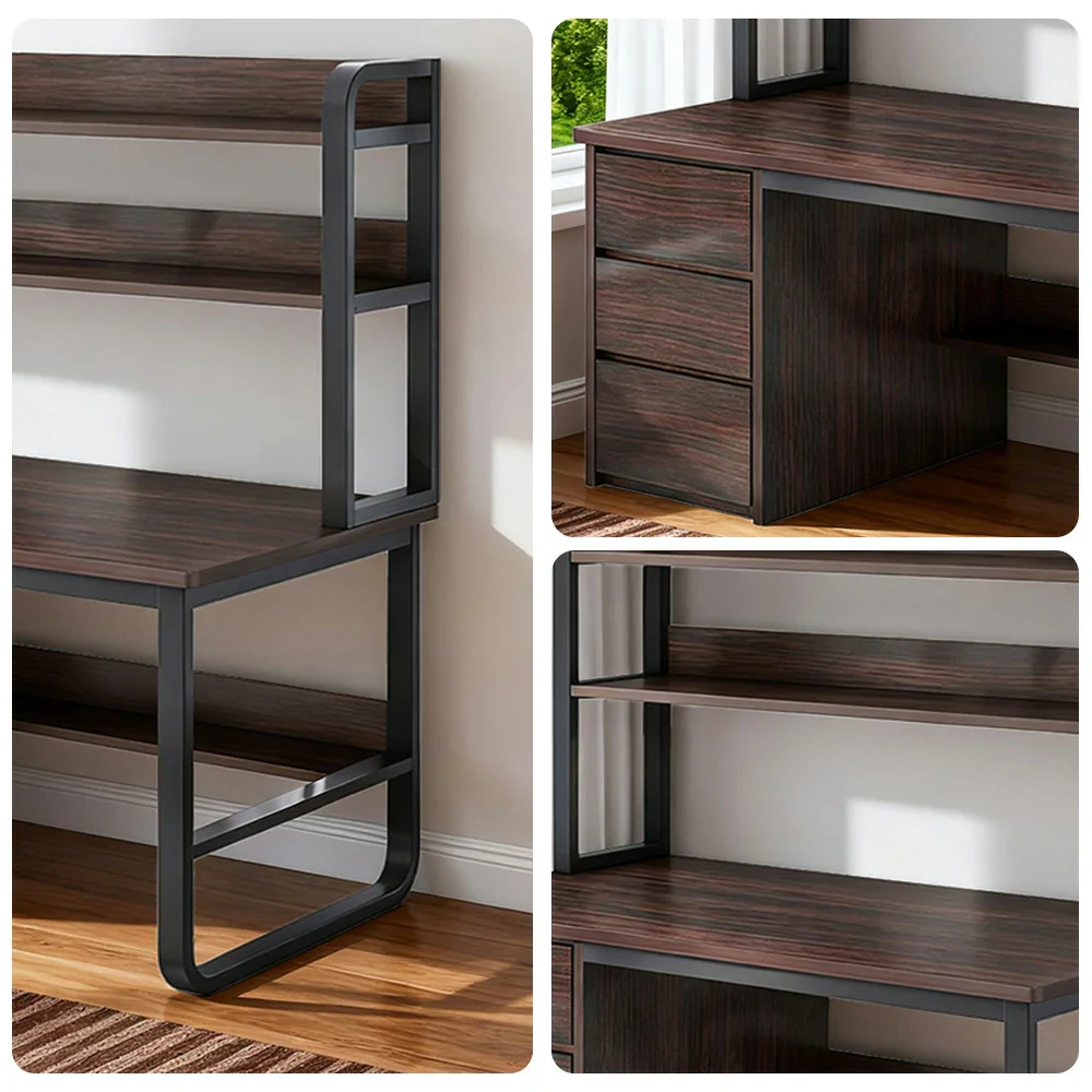 LIVARA Bookshelf Computer Desk 100/120/140cm 2-in-1 Space-Saving Design, Thickened Panels, Steel Frame - Walnut - Image 8
