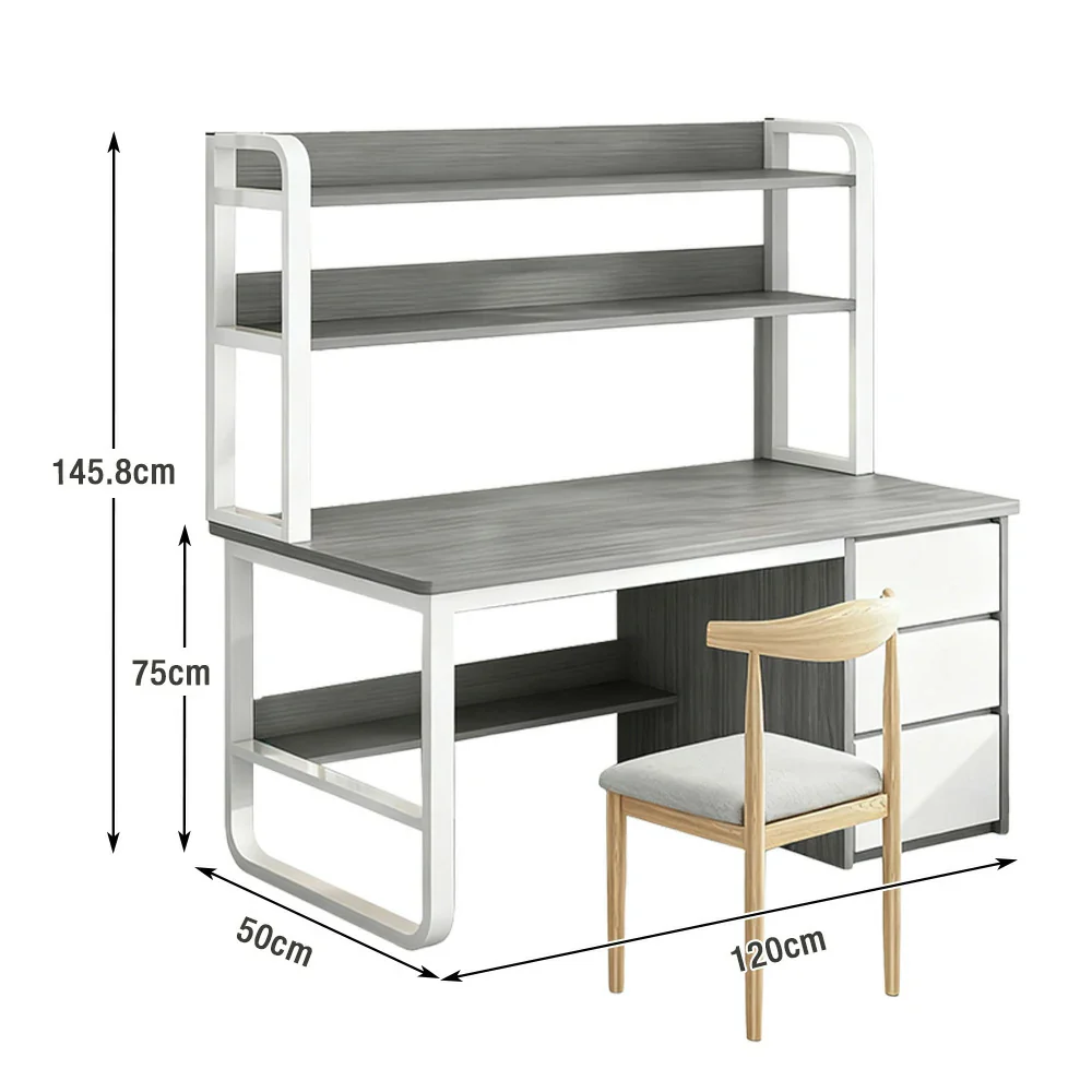 LIVARA Bookshelf Office Desk and Chair Set 100/120/140cm 2-in-1 Space-Saving Design, Thickened Panels, Steel Frame - Grey - Image 10