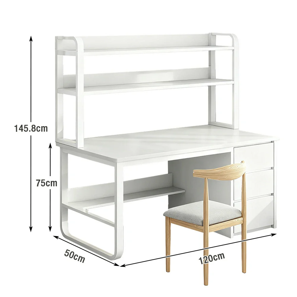 LIVARA Bookshelf Office Desk and Chair Set 100/120/140cm 2-in-1 Space-Saving Design, Thickened Panels, Steel Frame - White - Image 10
