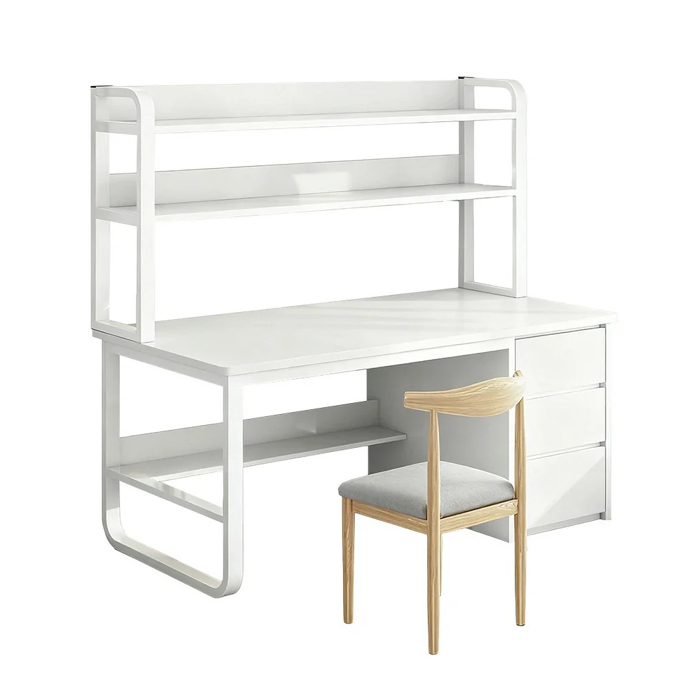 LIVARA Bookshelf Office Desk and Chair Set 100/120/140cm 2-in-1 Space-Saving Design, Thickened Panels, Steel Frame - White - Image 11