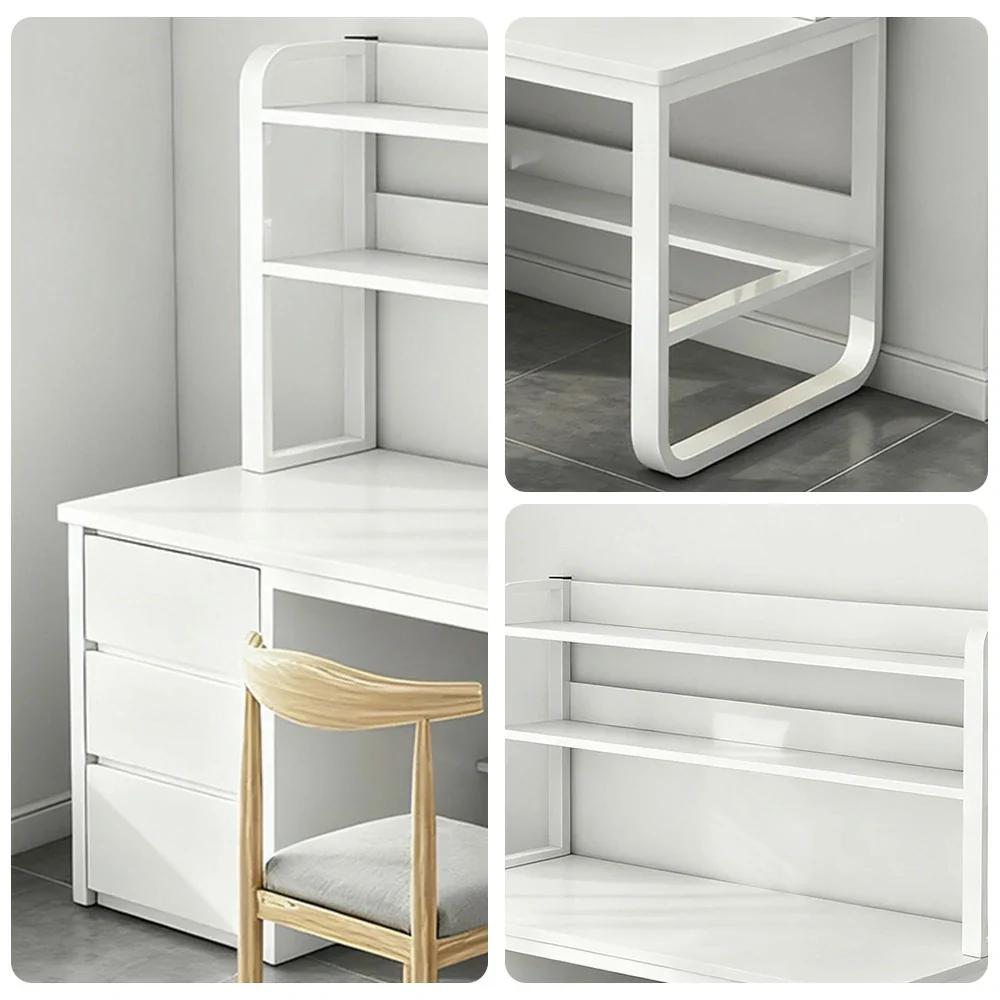 LIVARA Bookshelf Office Desk and Chair Set 100/120/140cm 2-in-1 Space-Saving Design, Thickened Panels, Steel Frame - White - Image 13