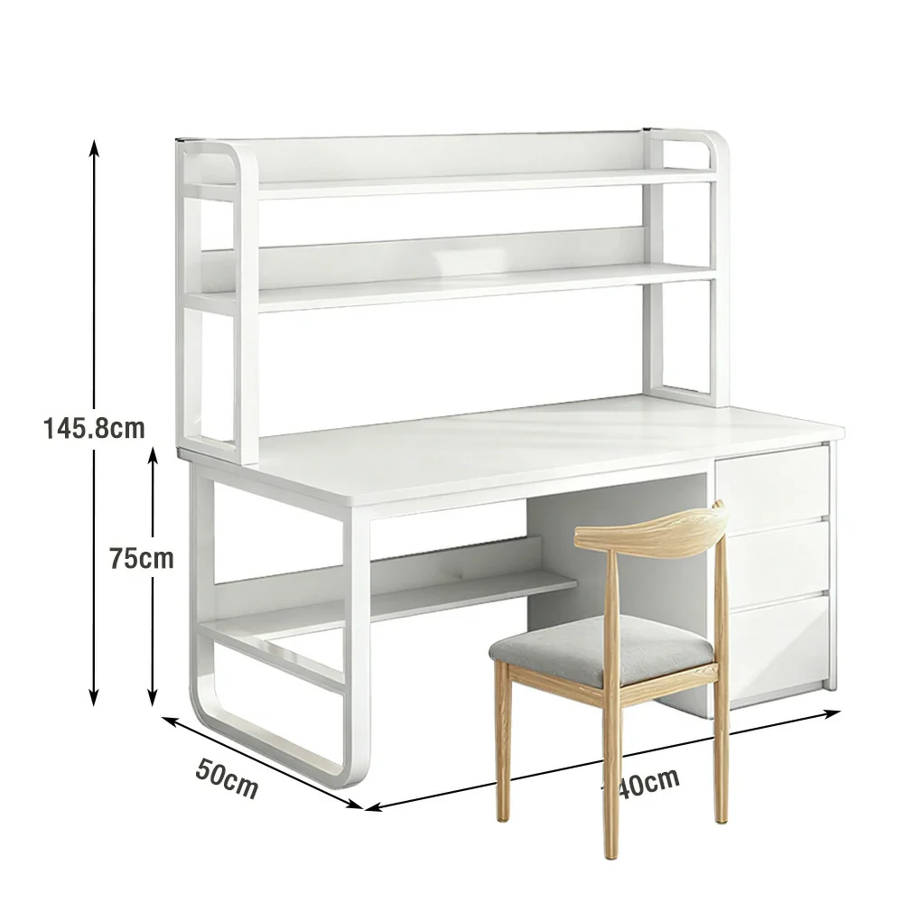 LIVARA Bookshelf Office Desk and Chair Set 100/120/140cm 2-in-1 Space-Saving Design, Thickened Panels, Steel Frame - White - Image 15