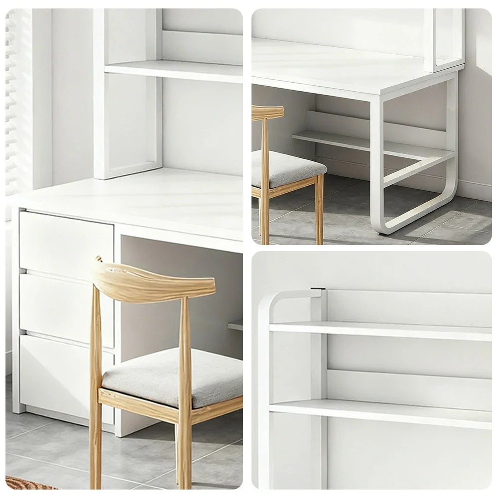 LIVARA Bookshelf Office Desk and Chair Set 100/120/140cm 2-in-1 Space-Saving Design, Thickened Panels, Steel Frame - White - Image 3