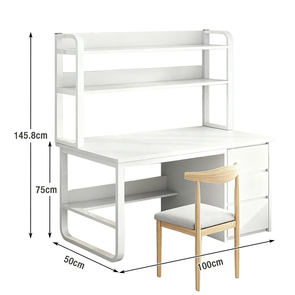 LIVARA Bookshelf Office Desk and Chair Set 100/120/140cm 2-in-1 Space-Saving Design, Thickened Panels, Steel Frame - White - Image 5