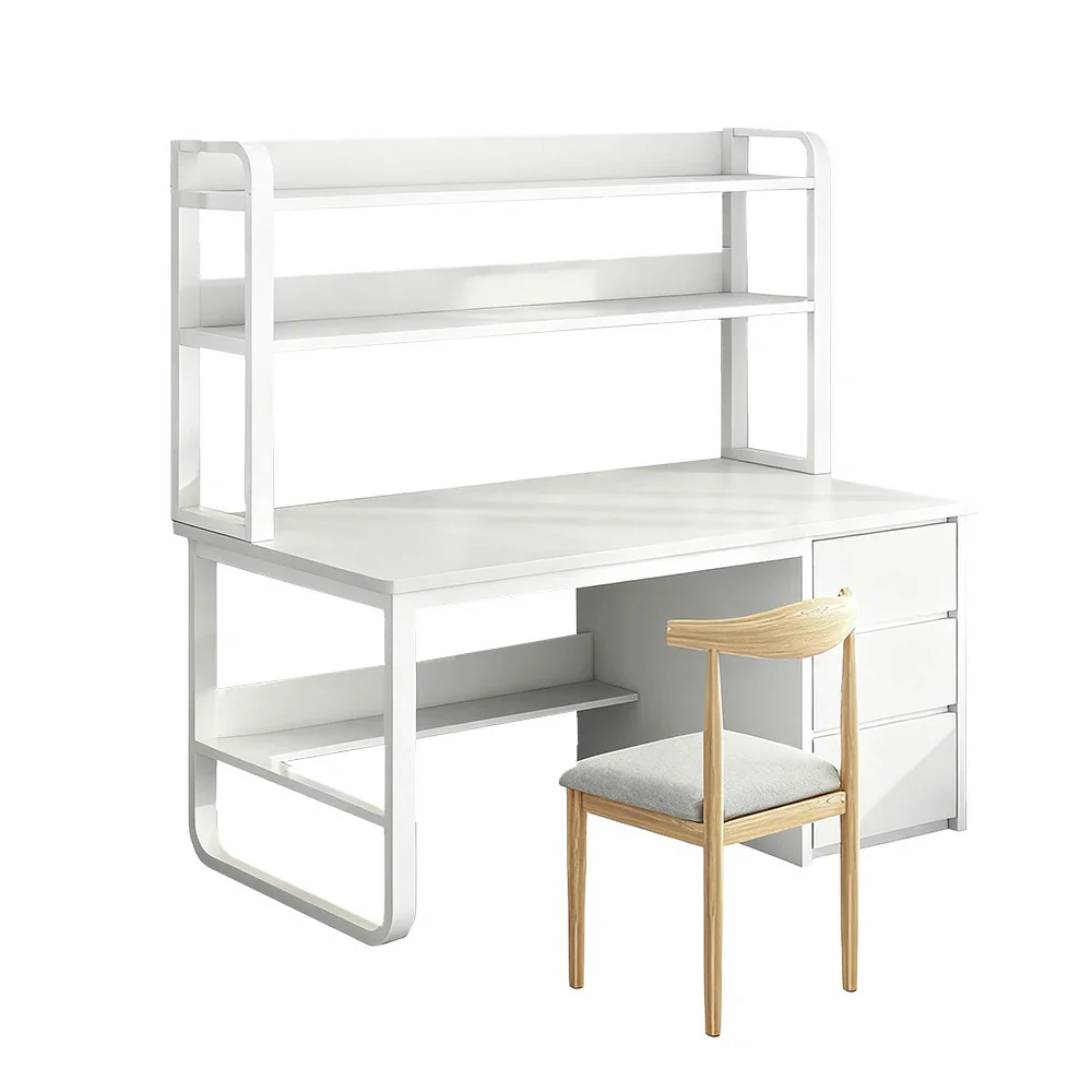 LIVARA Bookshelf Office Desk and Chair Set 100/120/140cm 2-in-1 Space-Saving Design, Thickened Panels, Steel Frame - White - Image 6
