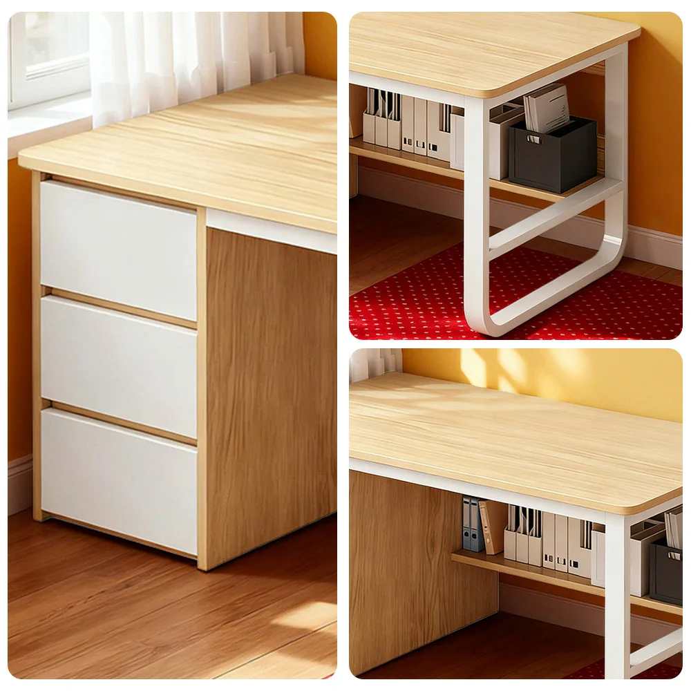 LIVARA Office Desk 100/120/140cm Space-Saving Design, Thickened Panels, Stable U-Legs, Rounded Edge - Wood - Image 3