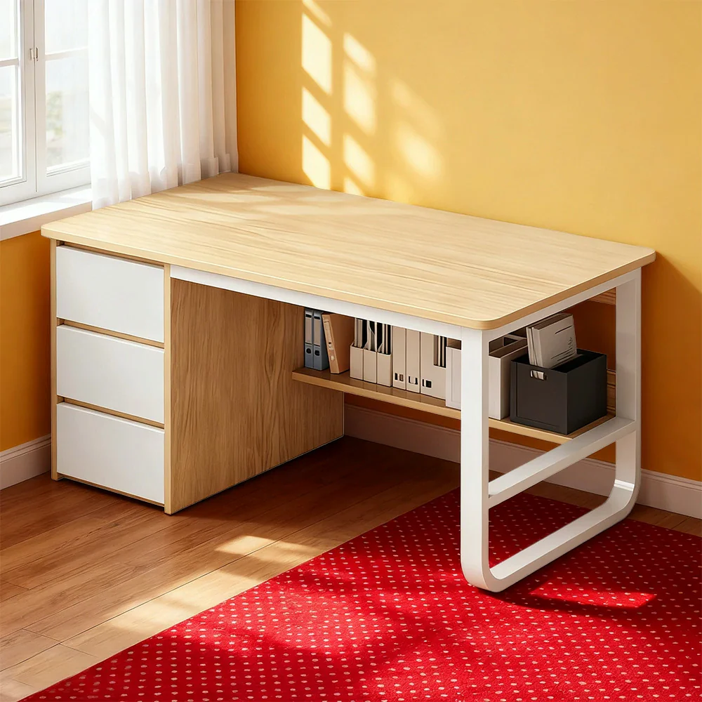 LIVARA Office Desk 100/120/140cm Space-Saving Design, Thickened Panels, Stable U-Legs, Rounded Edge - Wood - Image 4