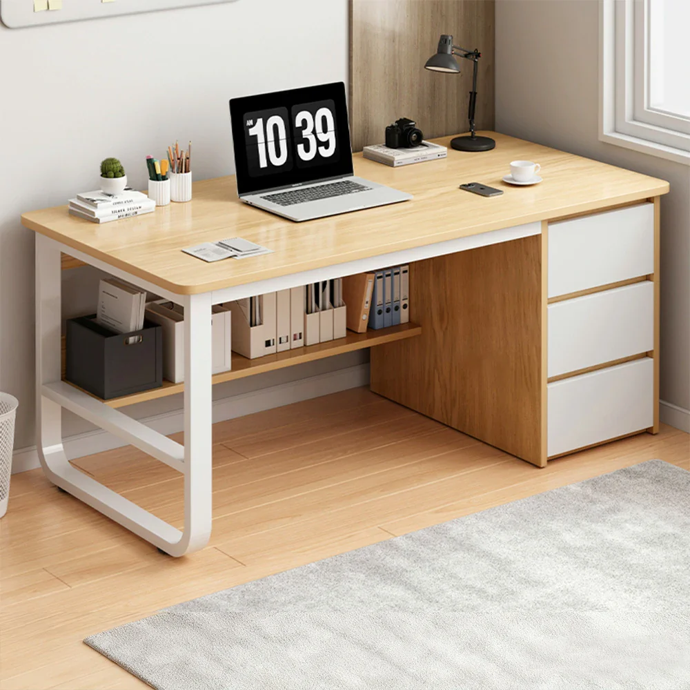 LIVARA Office Desk 100/120/140cm Space-Saving Design, Thickened Panels, Stable U-Legs, Rounded Edge - Wood - Image 7