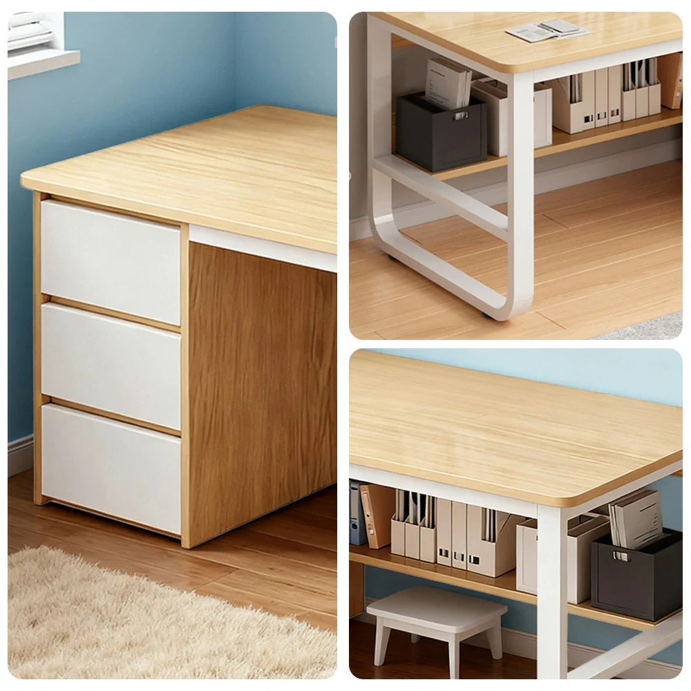 LIVARA Office Desk 100/120/140cm Space-Saving Design, Thickened Panels, Stable U-Legs, Rounded Edge - Wood - Image 8