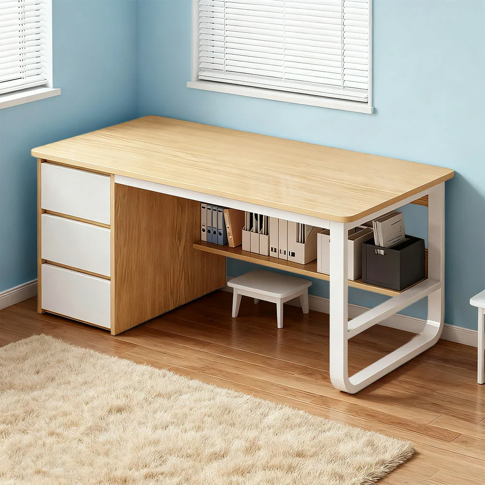 LIVARA Office Desk 100/120/140cm Space-Saving Design, Thickened Panels, Stable U-Legs, Rounded Edge - Wood - Image 9