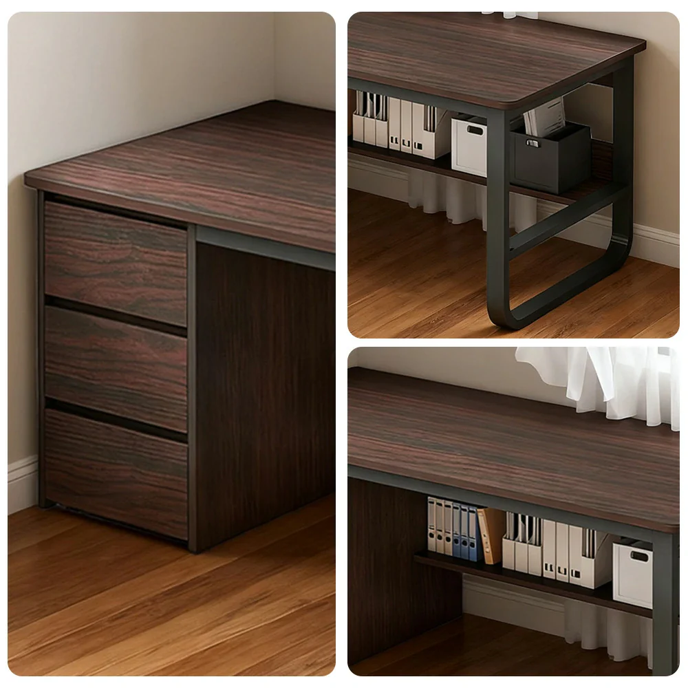 LIVARA Office Desk 100/120/140cm Space-Saving Design, Thickened Panels, Stable U-Legs, Rounded Edge - Walnut - Image 13