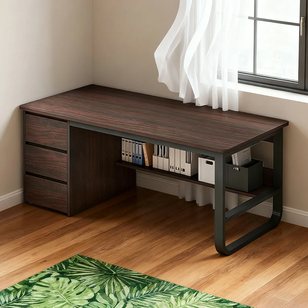 LIVARA Office Desk 100/120/140cm Space-Saving Design, Thickened Panels, Stable U-Legs, Rounded Edge - Walnut - Image 14