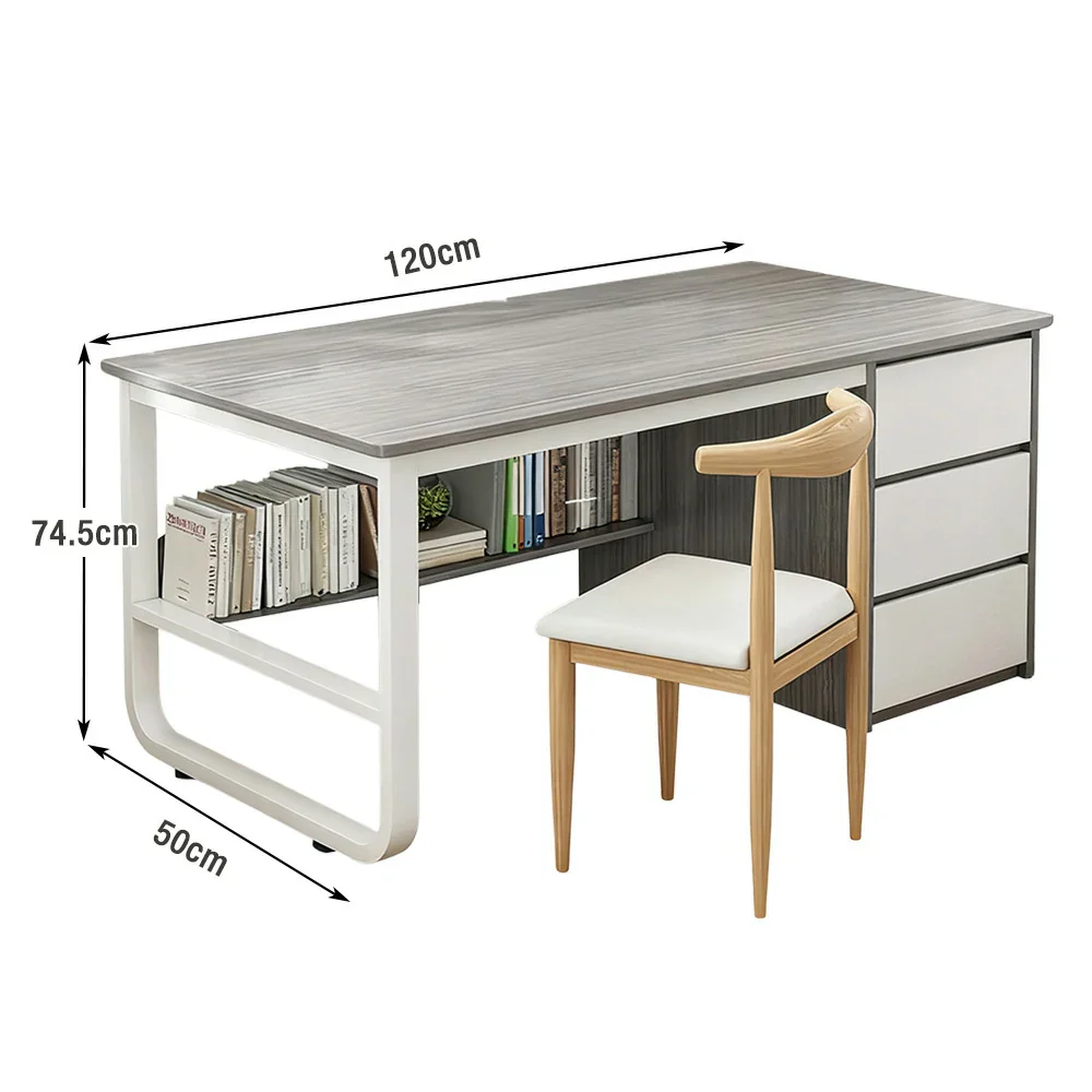 LIVARA Office Desk and Chair Set 100/120/140cm Space-Saving Design, Thickened Panels, Stable U-Legs, Rounded Edge - Grey - Image 10