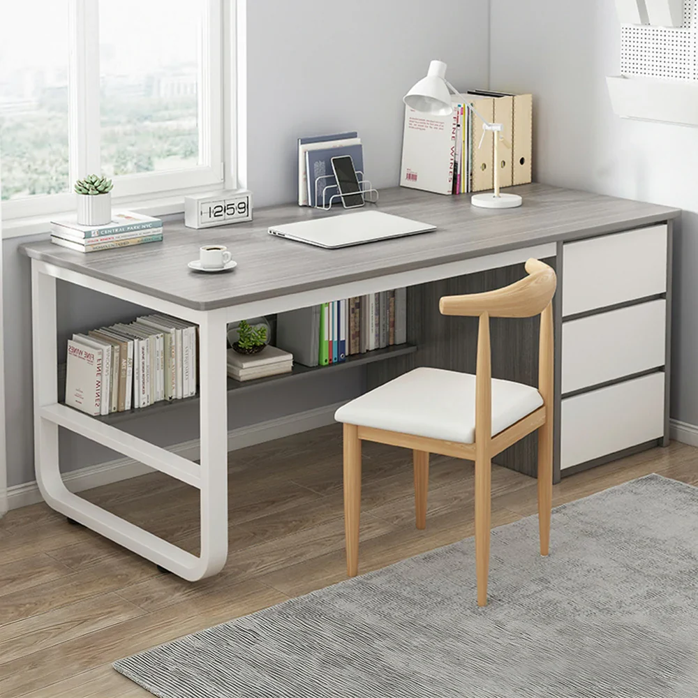 LIVARA Office Desk and Chair Set 100/120/140cm Space-Saving Design, Thickened Panels, Stable U-Legs, Rounded Edge - Grey - Image 12