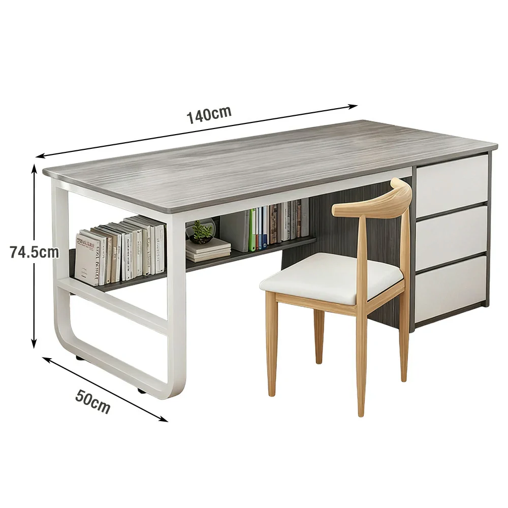 LIVARA Office Desk and Chair Set 100/120/140cm Space-Saving Design, Thickened Panels, Stable U-Legs, Rounded Edge - Grey - Image 15