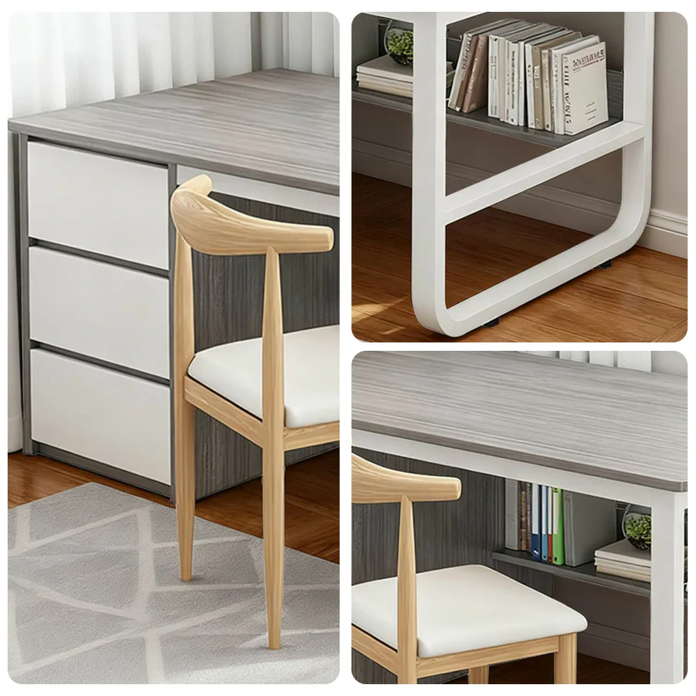 LIVARA Office Desk and Chair Set 100/120/140cm Space-Saving Design, Thickened Panels, Stable U-Legs, Rounded Edge - Grey - Image 3