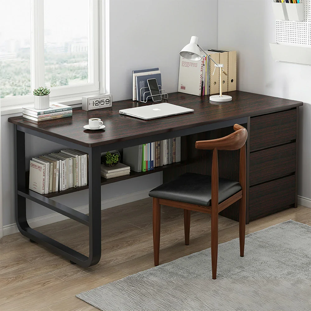 LIVARA Office Desk and Chair Set 100/120/140cm Space-Saving Design, Thickened Panels, Stable U-Legs, Rounded Edge - Walnut - Image 12
