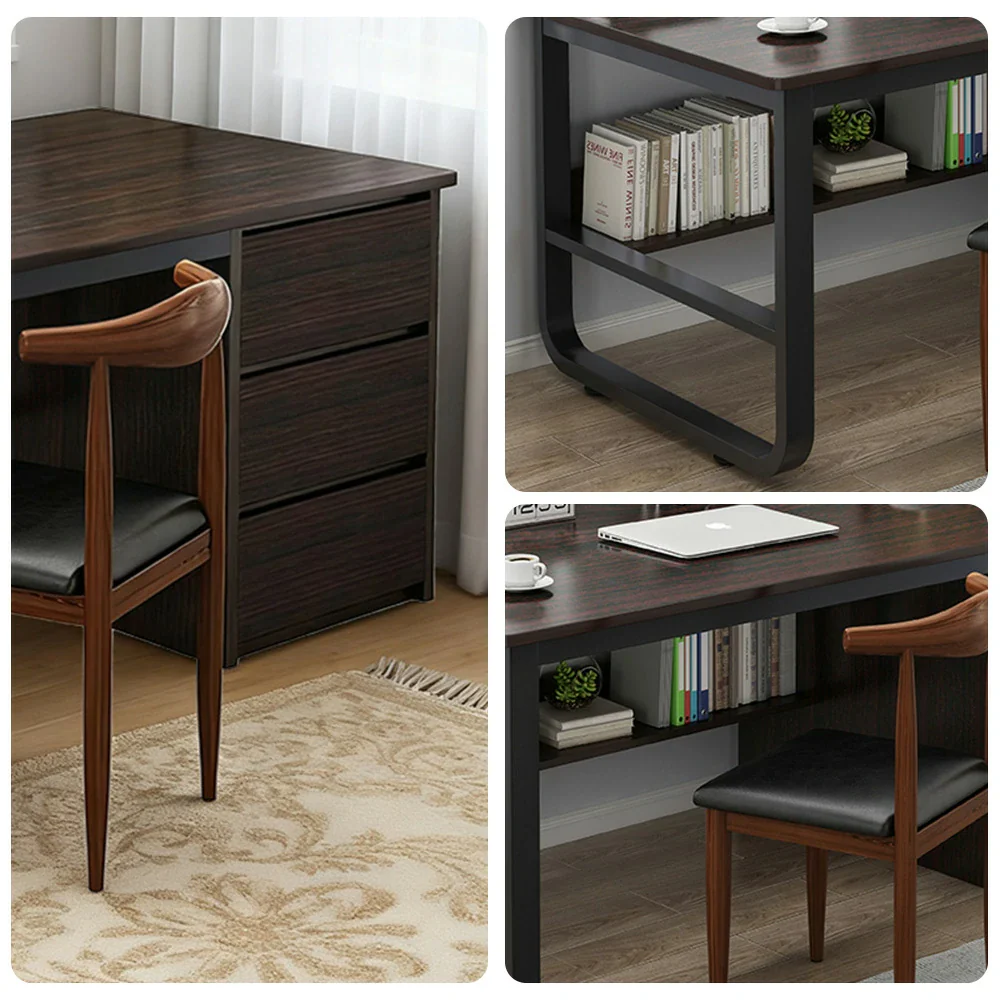 LIVARA Office Desk and Chair Set 100/120/140cm Space-Saving Design, Thickened Panels, Stable U-Legs, Rounded Edge - Walnut - Image 13