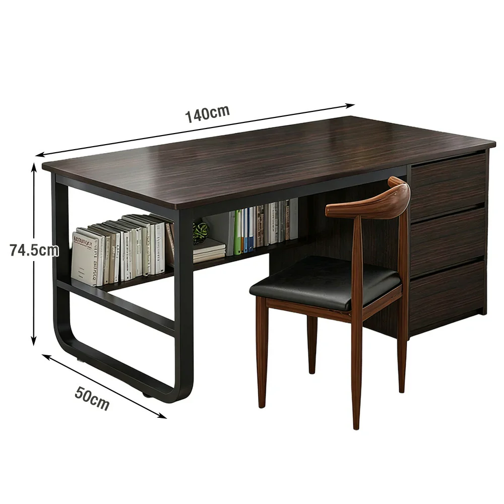 LIVARA Office Desk and Chair Set 100/120/140cm Space-Saving Design, Thickened Panels, Stable U-Legs, Rounded Edge - Walnut - Image 15