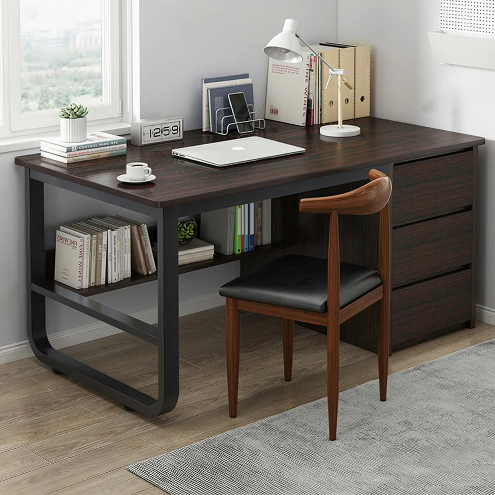 LIVARA Office Desk and Chair Set 100/120/140cm Space-Saving Design, Thickened Panels, Stable U-Legs, Rounded Edge - Walnut - Image 2