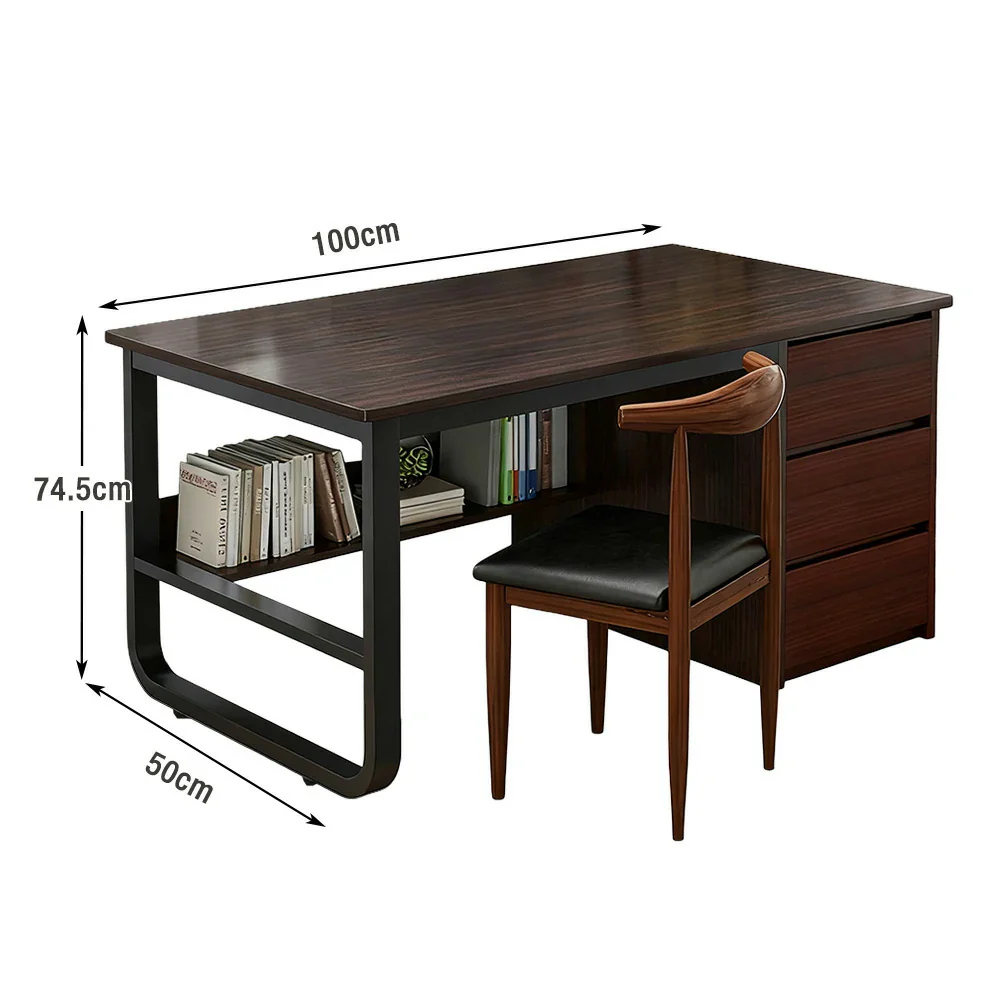 LIVARA Office Desk and Chair Set 100/120/140cm Space-Saving Design, Thickened Panels, Stable U-Legs, Rounded Edge - Walnut - Image 5
