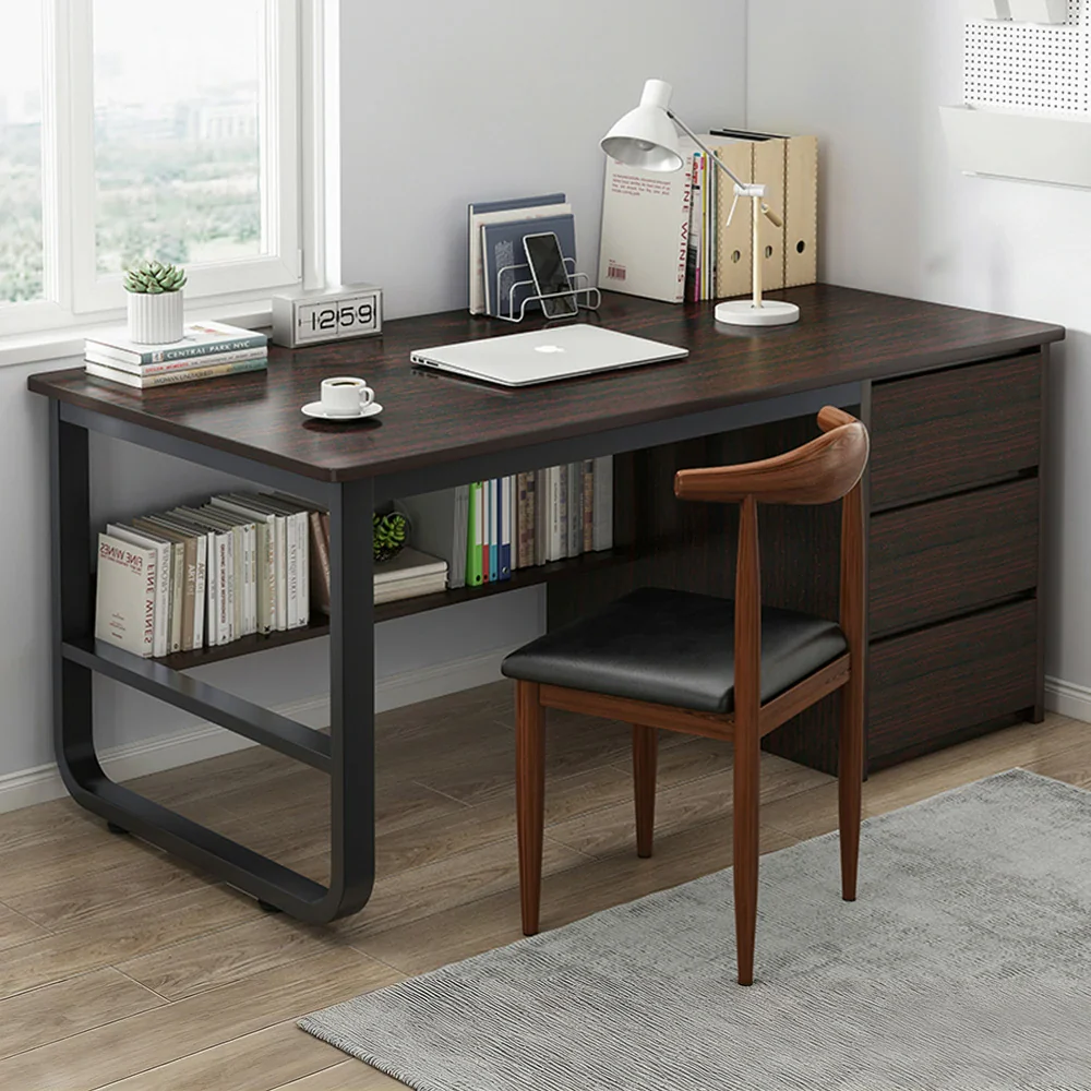 LIVARA Office Desk and Chair Set 100/120/140cm Space-Saving Design, Thickened Panels, Stable U-Legs, Rounded Edge - Walnut - Image 7