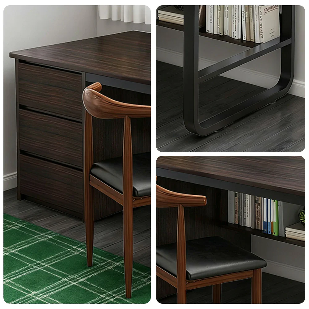 LIVARA Office Desk and Chair Set 100/120/140cm Space-Saving Design, Thickened Panels, Stable U-Legs, Rounded Edge - Walnut - Image 8