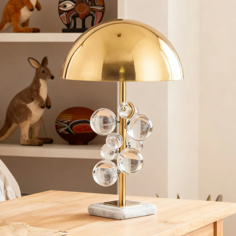 LIVARA 52/58cm Table Lamp Electroplated Metal Shade Natural Marble Base Crystal Ball Lighting Soft Warm Light & Artistic Design - Image 2