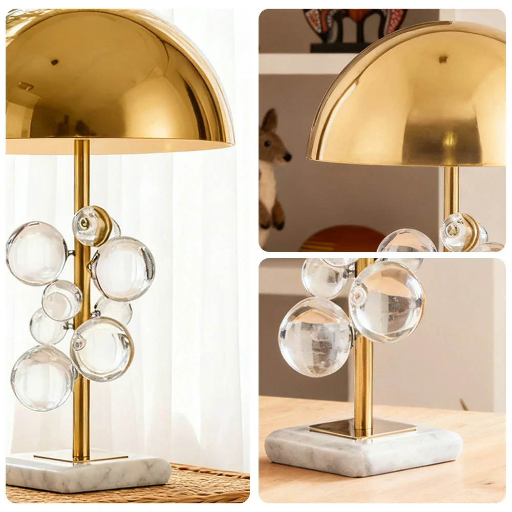 LIVARA 52/58cm Table Lamp Electroplated Metal Shade Natural Marble Base Crystal Ball Lighting Soft Warm Light & Artistic Design - Image 3