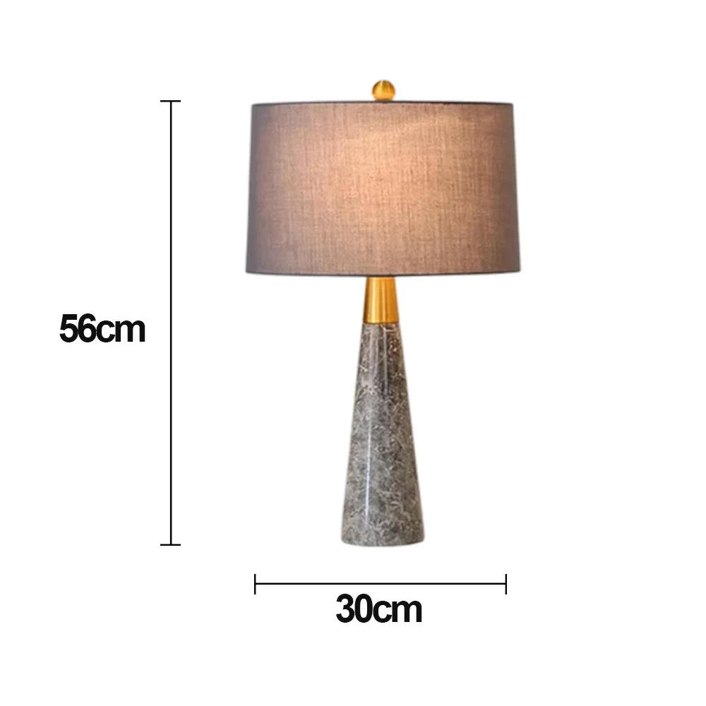 LIVARA Table Lamp Creative Design Soft Fabric Shade Natural Marble Base E27 Socket - Grey - Image 5