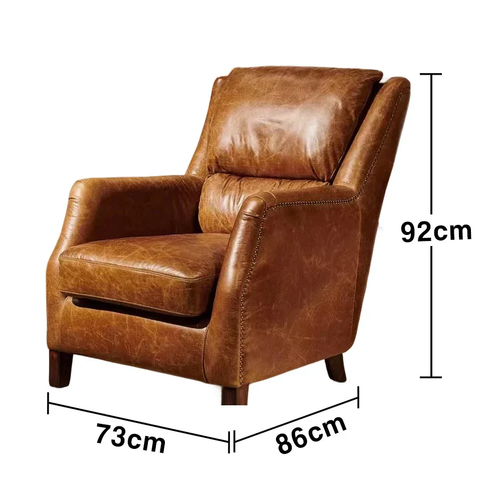 LIVARA Vintage Leather Armchair - Eco-Friendly Brown PU, Solid Wood Frame, Feather+Foam Cushion, Ergonomic Support, Retro Single Sofa Chair - Brown - Image 5