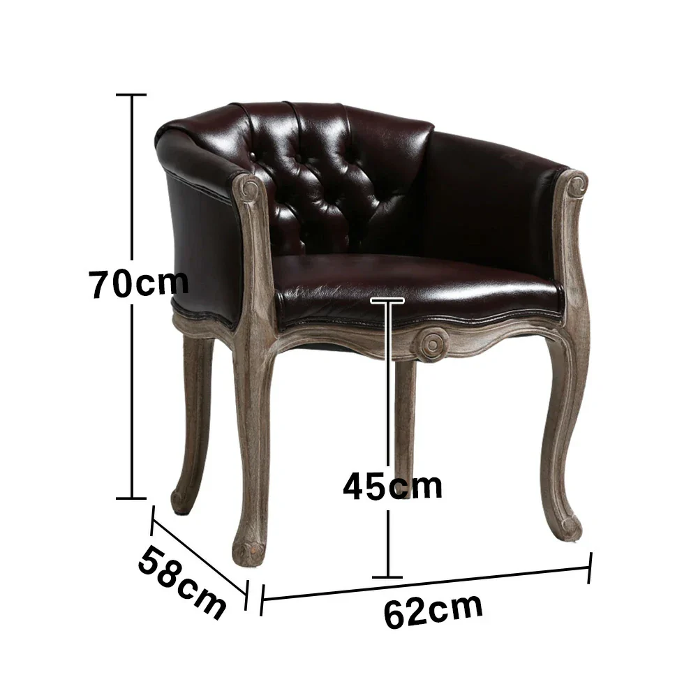 LIVARA Deep Blue Vintage Accent Armchair - Retro PU Leather, Solid Wood Frame, Tufted Backrest, Elegant Living Room Single Sofa Chair - Brown - Image 5