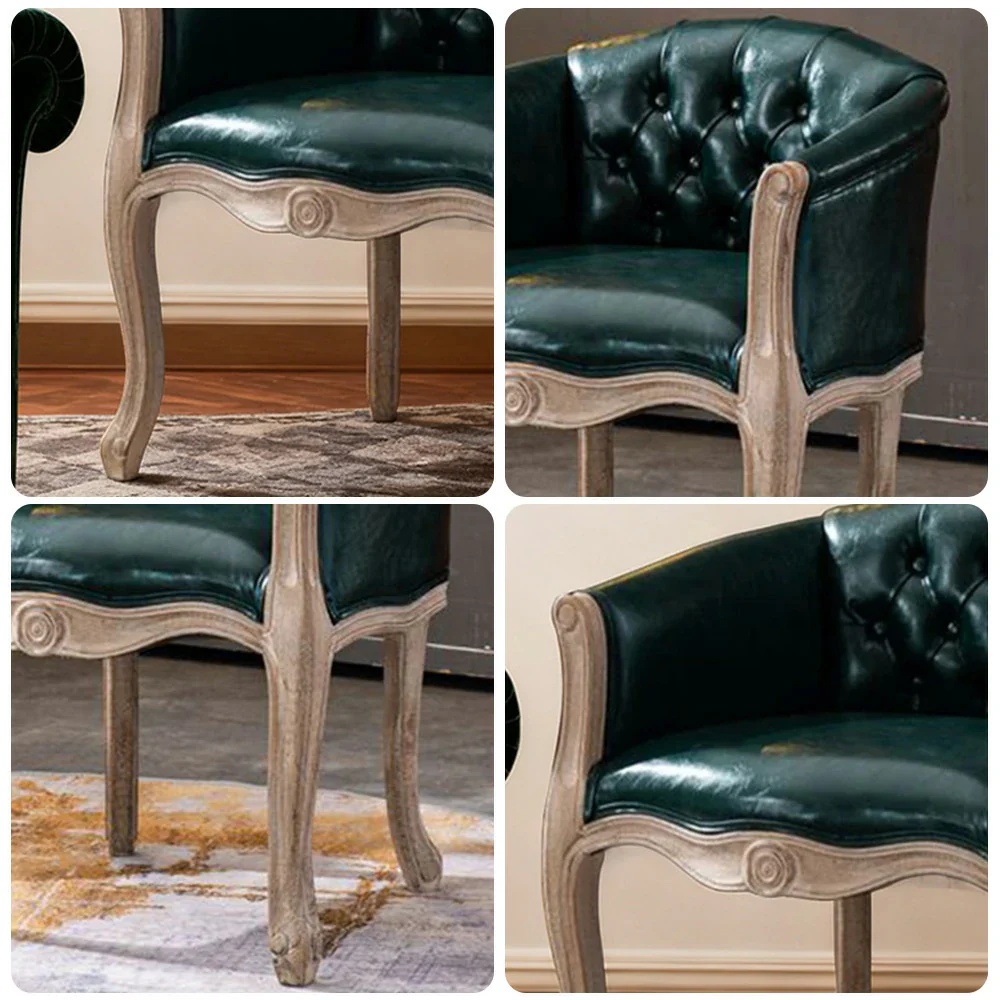 LIVARA Sea Blue Vintage Accent Armchair - Retro PU Leather, Solid Wood Frame, Tufted Backrest, Elegant Living Room Single Sofa Chair - Green - Image 3