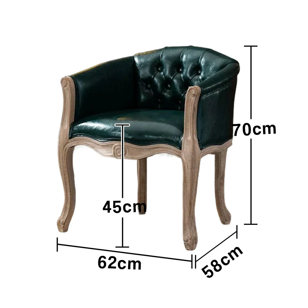 LIVARA Sea Blue Vintage Accent Armchair - Retro PU Leather, Solid Wood Frame, Tufted Backrest, Elegant Living Room Single Sofa Chair - Green - Image 5