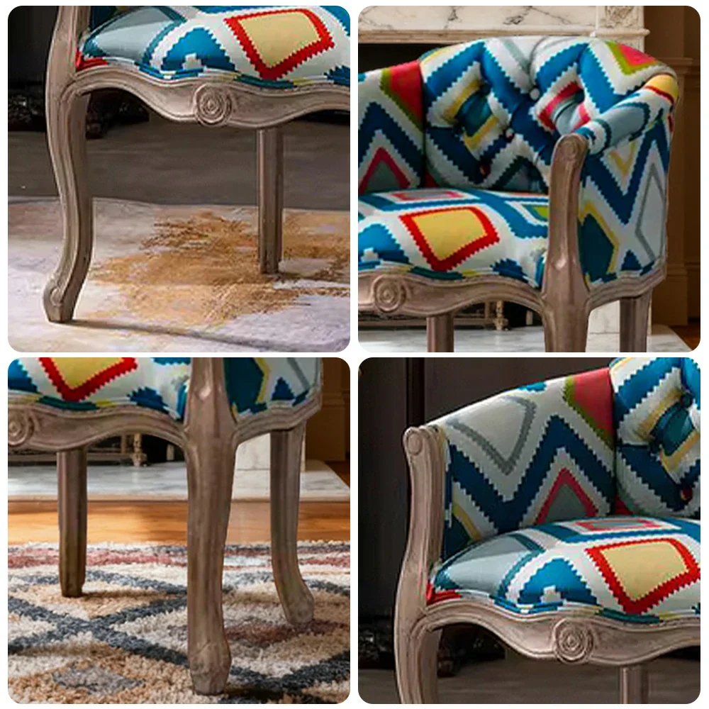 LIVARA Bohemian Vintage Accent Armchair - Colorful Fabric Upholstery, Solid Wood Frame, Tufted Backrest, Elegant Living Room Single Sofa Chair - Bohemian Style - Image 3