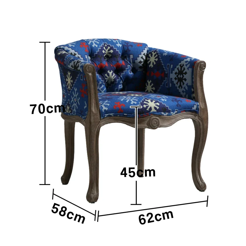 LIVARA Bohemian Vintage Accent Armchair - Colorful Fabric Upholstery, Solid Wood Frame, Tufted Backrest, Elegant Living Room Single Sofa Chair - Blue Bohemian Style - Image 5