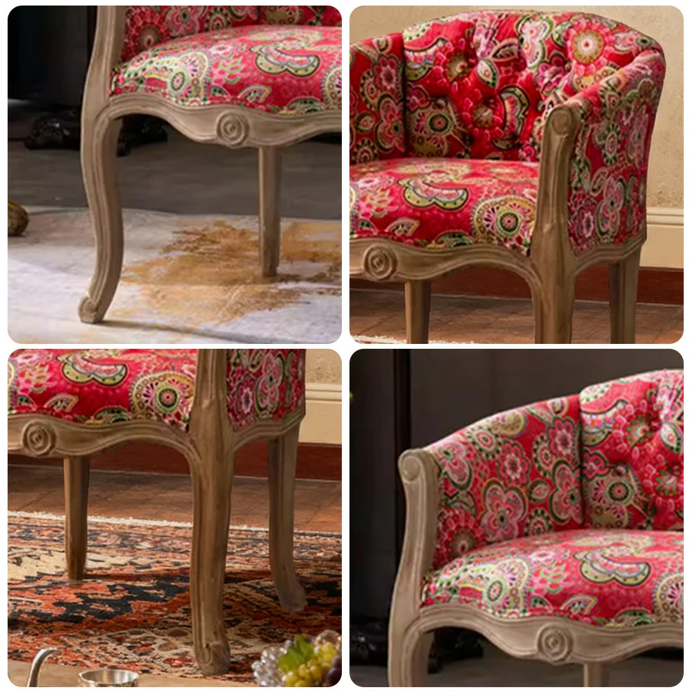 LIVARA Bohemian Vintage Accent Armchair - Colorful Fabric Upholstery, Solid Wood Frame, Tufted Backrest, Elegant Living Room Single Sofa Chair - Pink - Image 3