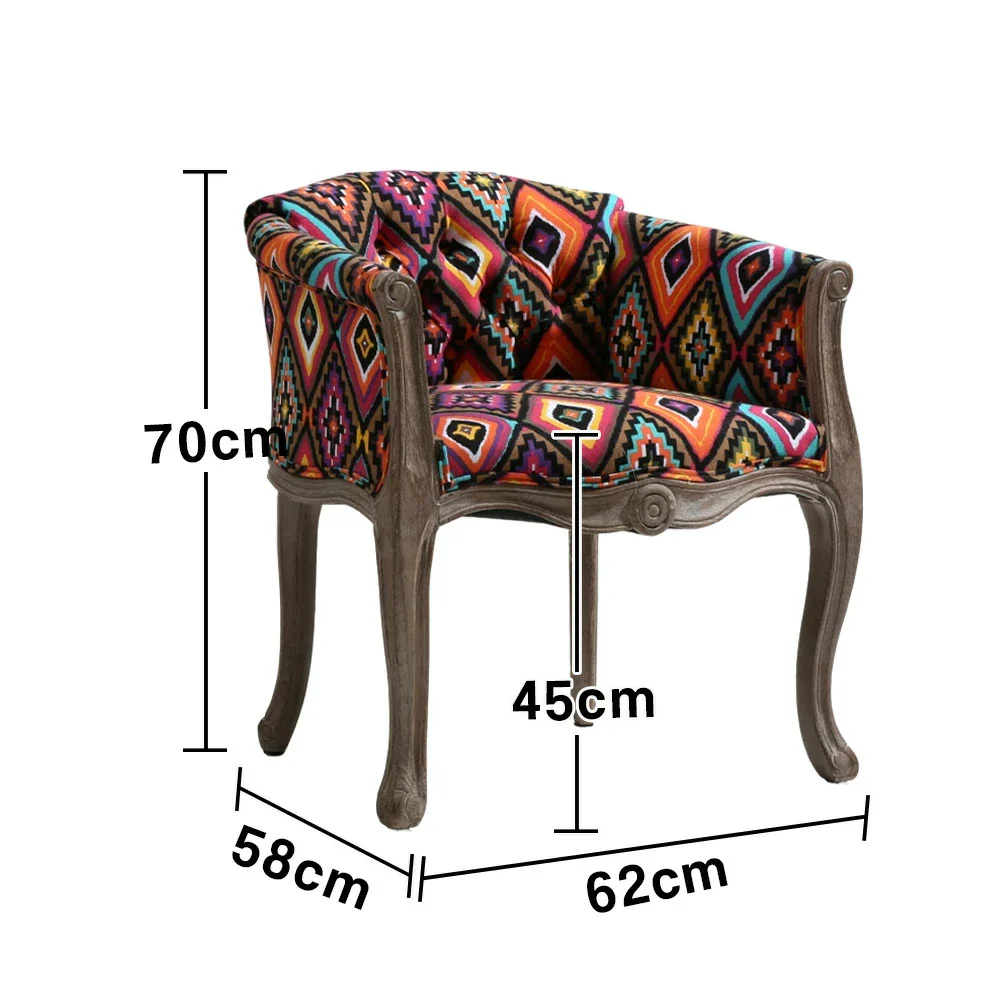 LIVARA Color Patchwork Vintage Accent Armchair - Colorful Patchwork Fabric Upholstery, Solid Wood Frame, Tufted Backrest, Elegant Living Room Single Sofa Chair - Multicolor Fabric - Image 5